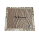 Luxurious tan Minky receiving blanket with silky satin border and "My Blankee by Luca Charles" embroidered in the center for ultimate comfort.