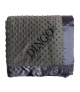 Charcoal minky dot blanket with Bodoni embroidery and satin border
