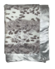 Personalized silver Siberian leopard baby blanket with silky satin border, ultra-soft plush texture, and embroidered message from Nanna & Papa.