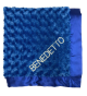 Personalized royal blue luxe rose baby receiving blanket with embroidered name "Benedetto," featuring soft plush fabric and a silky satin border.
