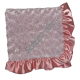 Personalized pink luxe rose baby receiving blanket with embroidered name "Scarlett Mae," soft plush fabric, and elegant satin ruffle trim.