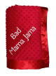 Personalized White thread embroidery on red minky dot blanket