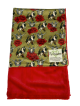 Western-themed baby blanket with an olive green background, featuring a pattern of longhorn skulls, red roses, horseshoes, and cacti. The blanket is made from soft minky fabric with a plush red satin trim. 