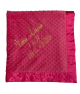 Raspberry minky dot blanket with Allura metallic gold embroidery and satin border