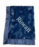 Luxe Bella Navy Thread White Font Times New Roman  Ultra Soft Plush with Satin Trim and Custom Embroidery for a Special Touch