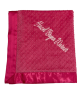 Raspberry minky dot blanket with Allura white thread embroidery and satin border