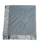 Light blue minky dot blanket with Futura latte thread embroidery and satin border