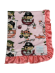 Pirate Pink Minky baby receiving blanket with ultra-soft plush fabric & coral satin ruffle trim – cozy, cute, and perfect for snuggles.