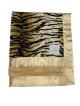 Tiger print Minky blanket with butter brown Minky front, plush latte Minky back, and silky satin latte trim—soft, stylish, and perfect for gifting