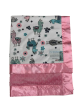 Soft llama baby blanket with a playful llama and floral print on white minky fabric, trimmed with silky pink satin. Features a plush, dimpled pink minky backing for extra comfort. Ideal for newborns, infants, and toddlers. Perfect as a personalized baby g