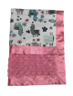Adorable pink minky baby blanket with satin trim, featuring a cute llama and floral print. Soft, cozy, and perfect for newborns, infants, and toddlers