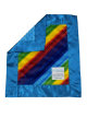 Rainbow Minky Security Lovey blanket with plush fabric & silky blue satin trim – ultra-soft, cozy, perfect for babies & toddlers.

