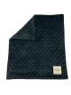 Soft black dimple dot plush security blanket with a cozy texture. Ultra-snuggly, stylish, and perfect for babies and toddlers.