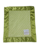 Sage green minky dot baby security blanket with silky satin border, ultra-soft and cozy, perfect for infants, toddlers, and travel comfort.