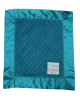 Teal minky dot baby security blanket with silky satin border, ultra-soft plush feel, perfect comfort for infants, toddlers, and travel use.