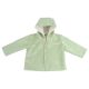 Lightweight sage green baby jacket with a soft sueded fuzzy finish and hood. Breathable, cozy, and perfect for transitional weather.


