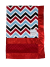 Chevron Red and Blue baby blanket with Red Minky Dot fabric and silky satin trim – ultra-soft, cozy, and perfect for strollers and travel.