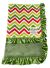Holiday Chevron Minky baby blanket with plush olive pinstripe back & silky olive satin ruffle trim – ultra-soft, cozy, and perfect for snuggles.