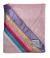Pink Luxe baby blanket with diagonal pastel rainbow satin trim, ultra-soft plush fabric, stroller size for infants, toddlers, and on-the-go use.