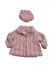 12–18 month baby girl pink luxe stripe coat with matching cap, lined in minky fabric for soft warmth and stylish winter comfort.

