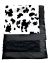 Cow print black and white Minky stroller blanket with plush black Minky dot back and silky black satin border, ultra-soft and stylish.

