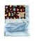 On The Road brown Pima cotton baby blanket with colorful cars, soft blue luxe back, and smooth blue satin border for personalization.