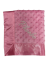 White thread embroidery on pink minky dot blanket