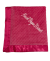 Raspberry minky dot blanket with Allura white thread embroidery and satin border