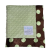 Minky Dot Sage Green Retro Dot Baby Blanket featuring a soft, textured sage green minky dot front and a brown satin backing with large sage green polka dots. Plush and cozy with a silky satin trim. Luxury receiving blanket by My Blankeé, perfect for newbo
