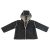 Baby jacket in black sueded finish with grey fuzzy lining and hood. Lightweight, soft, and cozy for everyday comfort and layering.